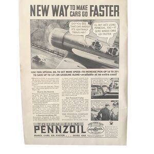 Vintage 1934 Pennzoil To Make Cars Go Faster Ad Advertisement